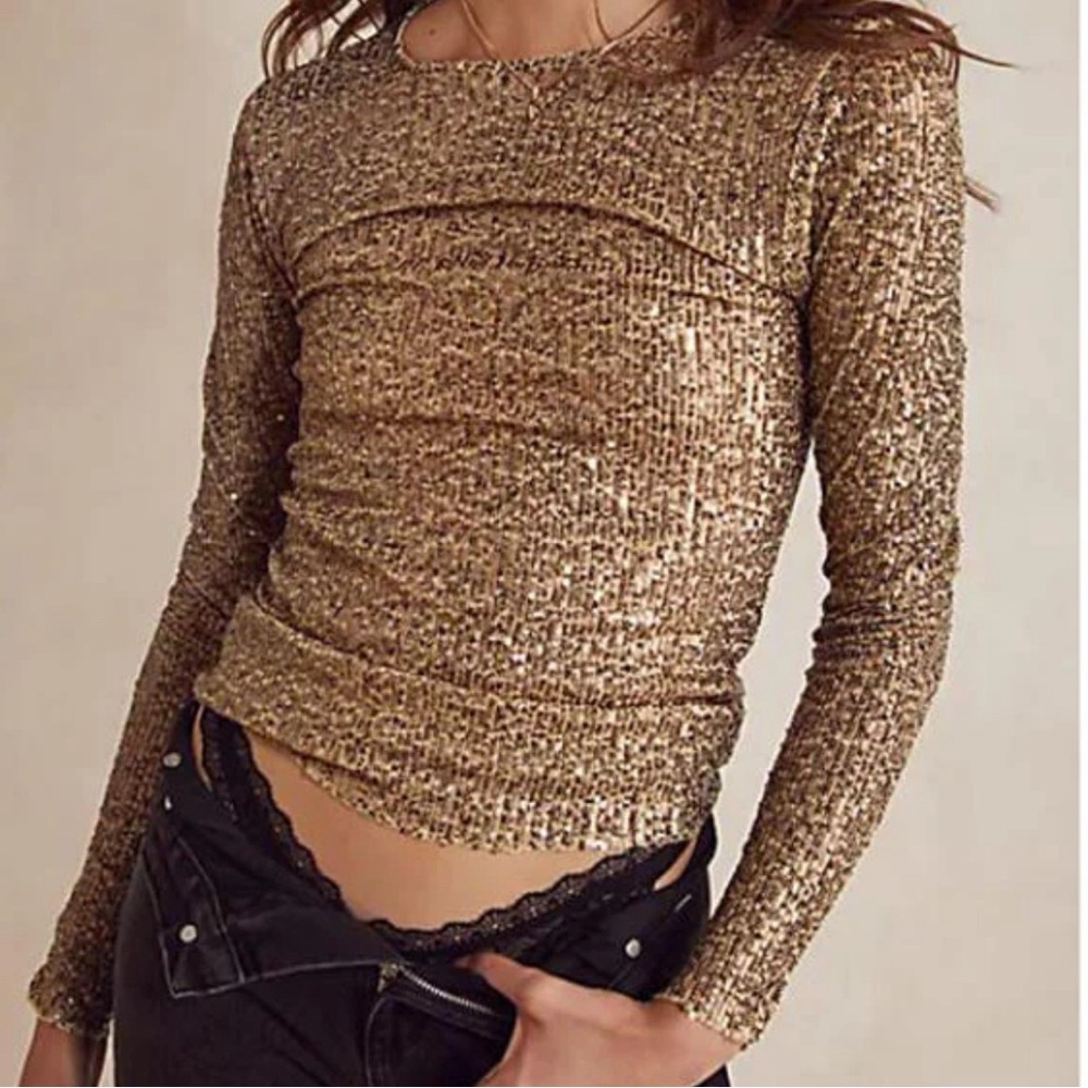 NWOT Intimately Free People Gold Rush Long Sleeve Top
